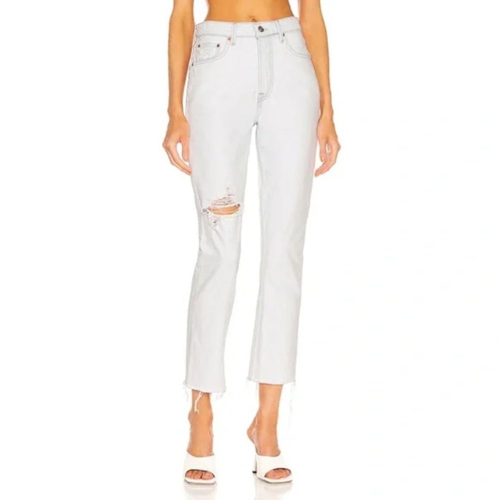 Grlfrnd Karolina High Rise Straight Crop Jeans Light Wash Distressed Rigid 27